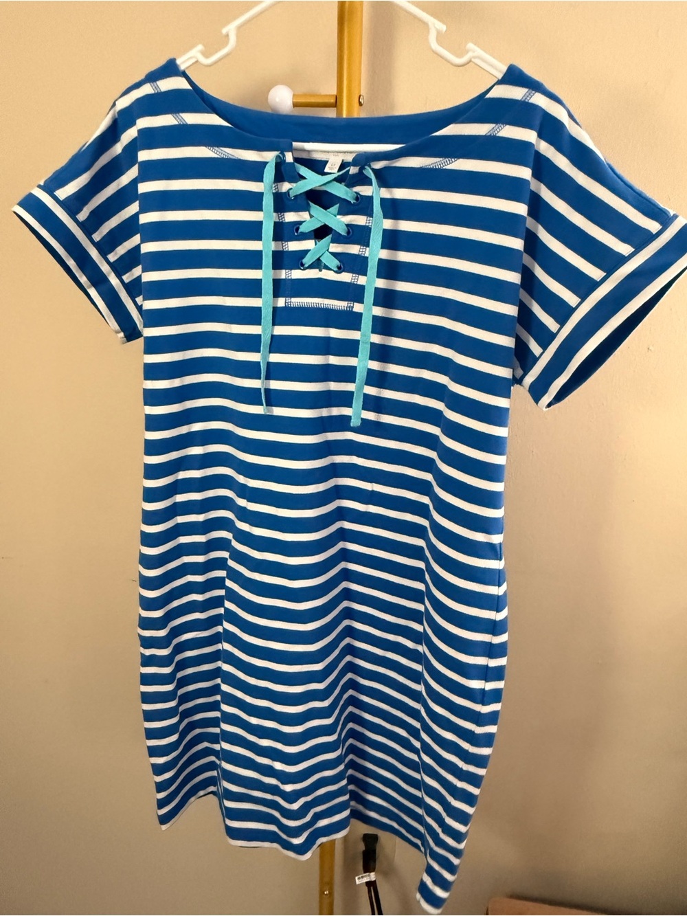 Talbots Blue and White Striped Lace-Up Mini Dress